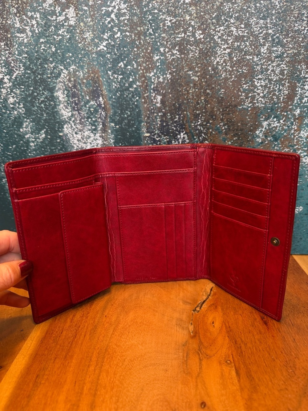 Firenze Vintage Y2K Patchwork Leather Wallet: Red Multi Color Quilted Argyle GUC - Picture 8 of 12